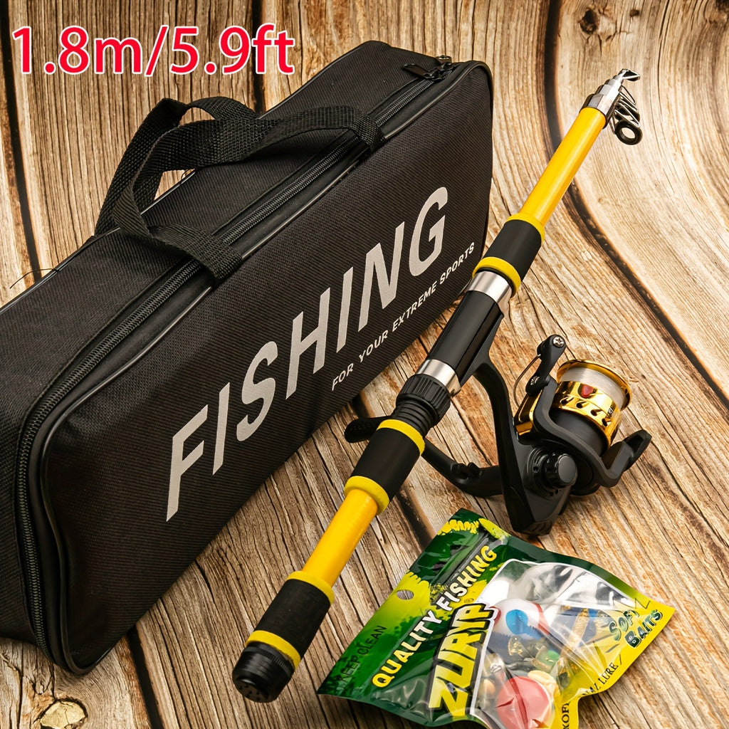 Fishing Combo Kit Surf & Boat – 6ft or 7ft Hi-Visibility Spinning Rod, Pre-Spooled Reel & 12 T-Tail Soft Lures, Lockable Travel Fishing Set for Beginners & Pros