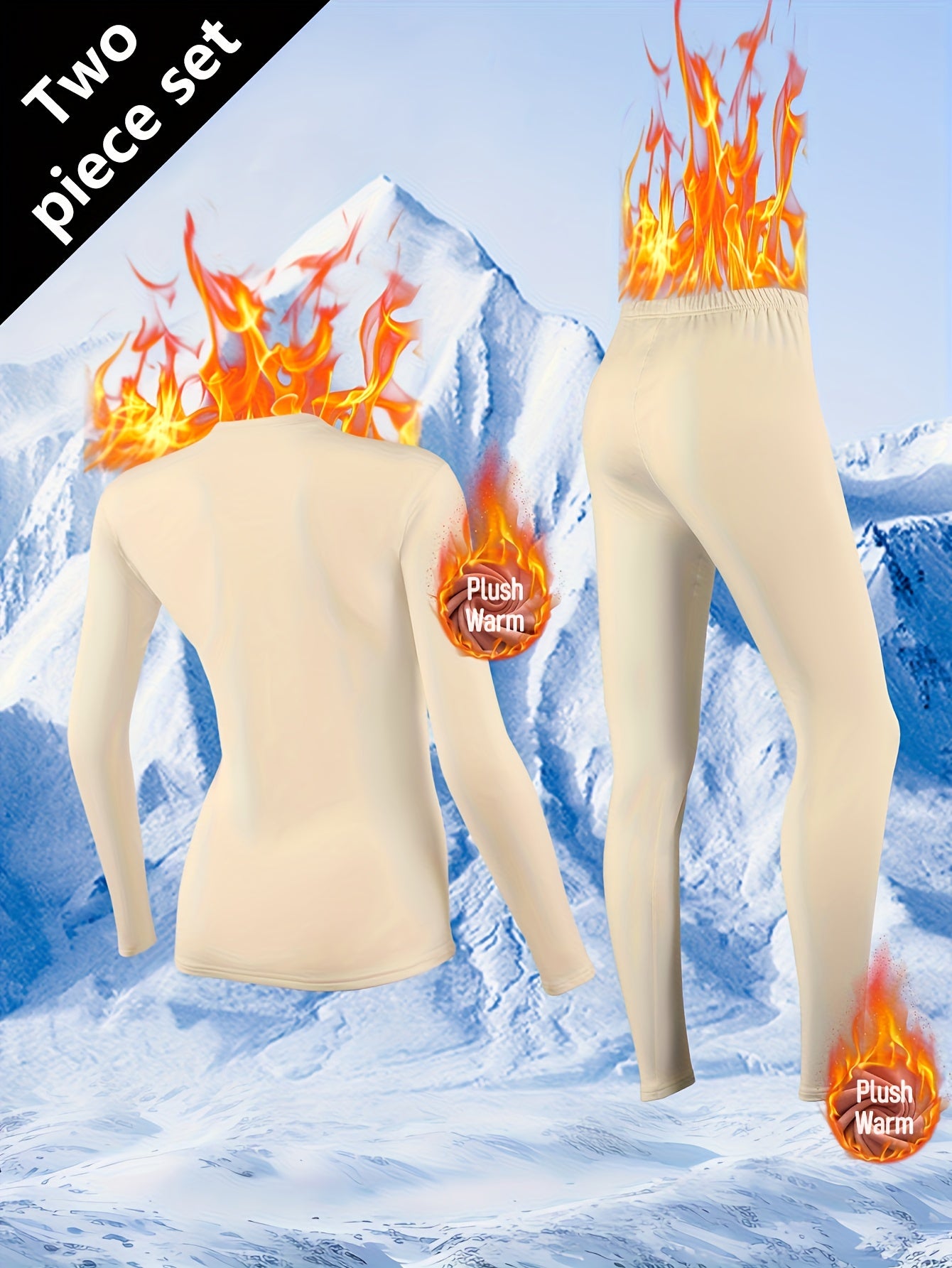 Women's Thermal Underwear Set 2-Piece – Compression Base Layer Lined Leggings & Top for Winter Sports Skiing Yoga Cycling, Soft Knit 90% Polyester, Black, S-XXL