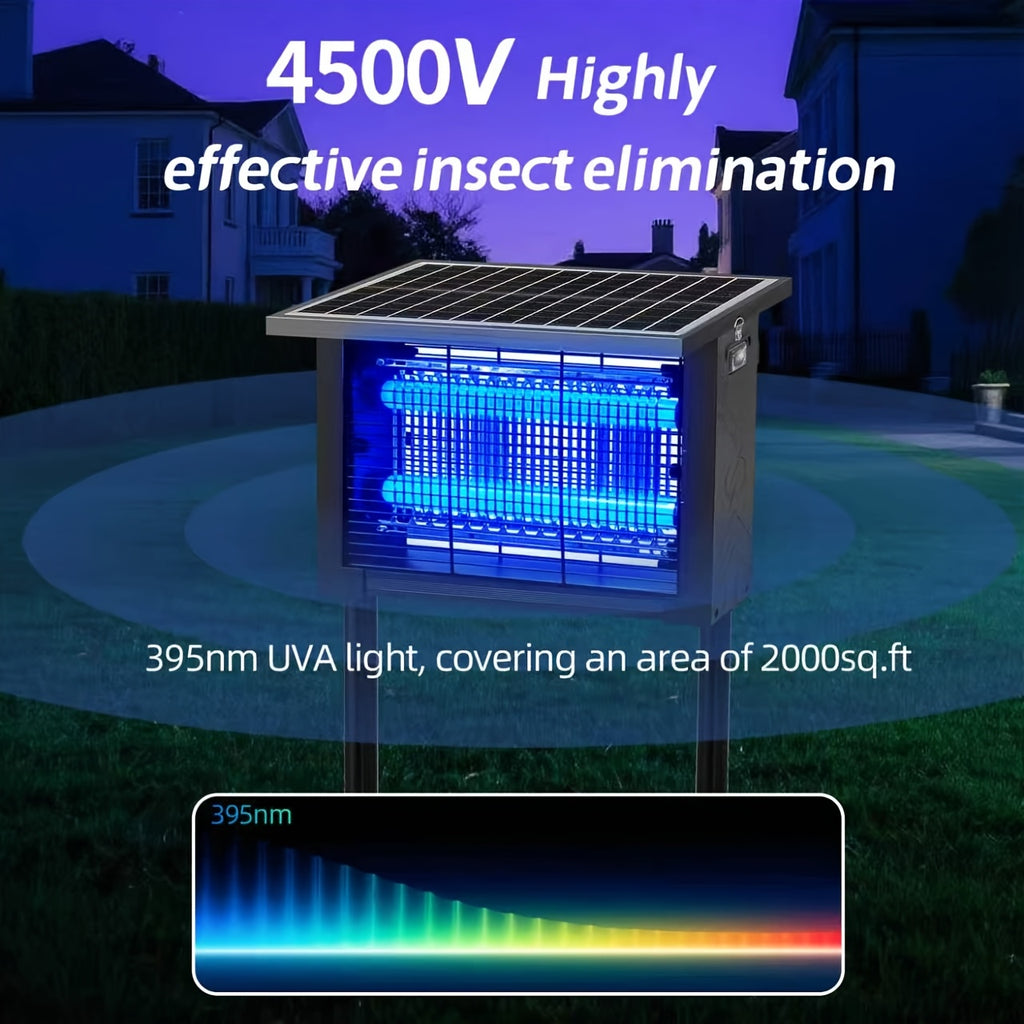 Solar Bug Zapper Outdoor - 2000 Sq Ft Coverage, Rechargeable Cordless Mosquito Zapper, Detachable Solar Panel, Fly Insect Killer for Patio, Garden, Backyard, RV Camping & Pond