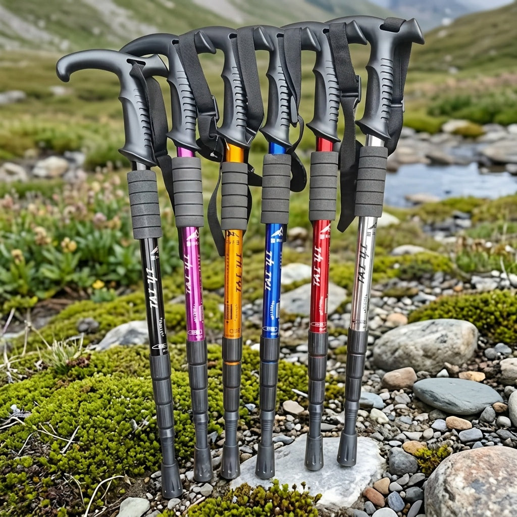 Hiking Pole Adjustable Lightweight Aluminum Alloy Shock Absorbing Ergonomic T-Handle Trekking Walking Stick for Hiking Camping Exploration