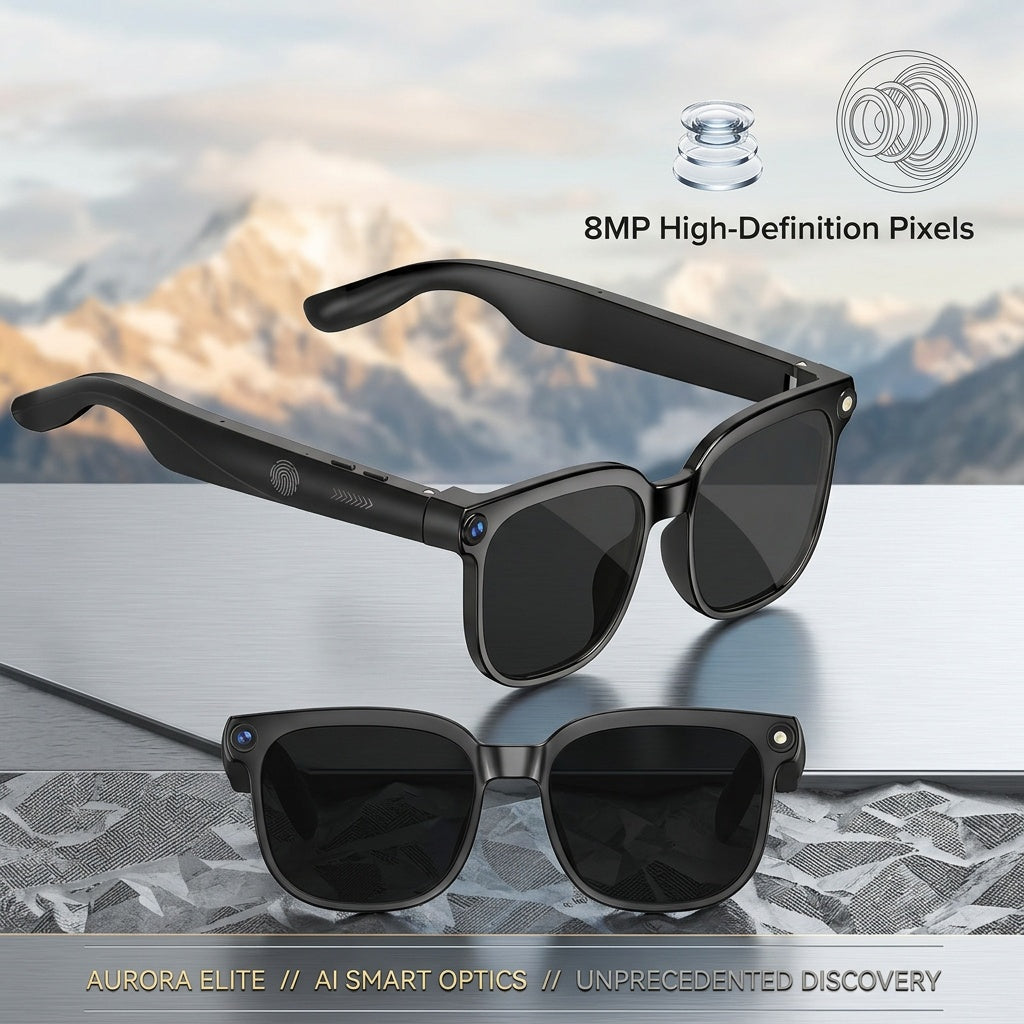 AI Smart Glasses with Real-Time Translation 110+ Languages – Open-Ear Audio, 8MP HD Camera, Color-Changing Lenses, Voice Control, HiFi Music for Travel, Work & Outdoor Sports