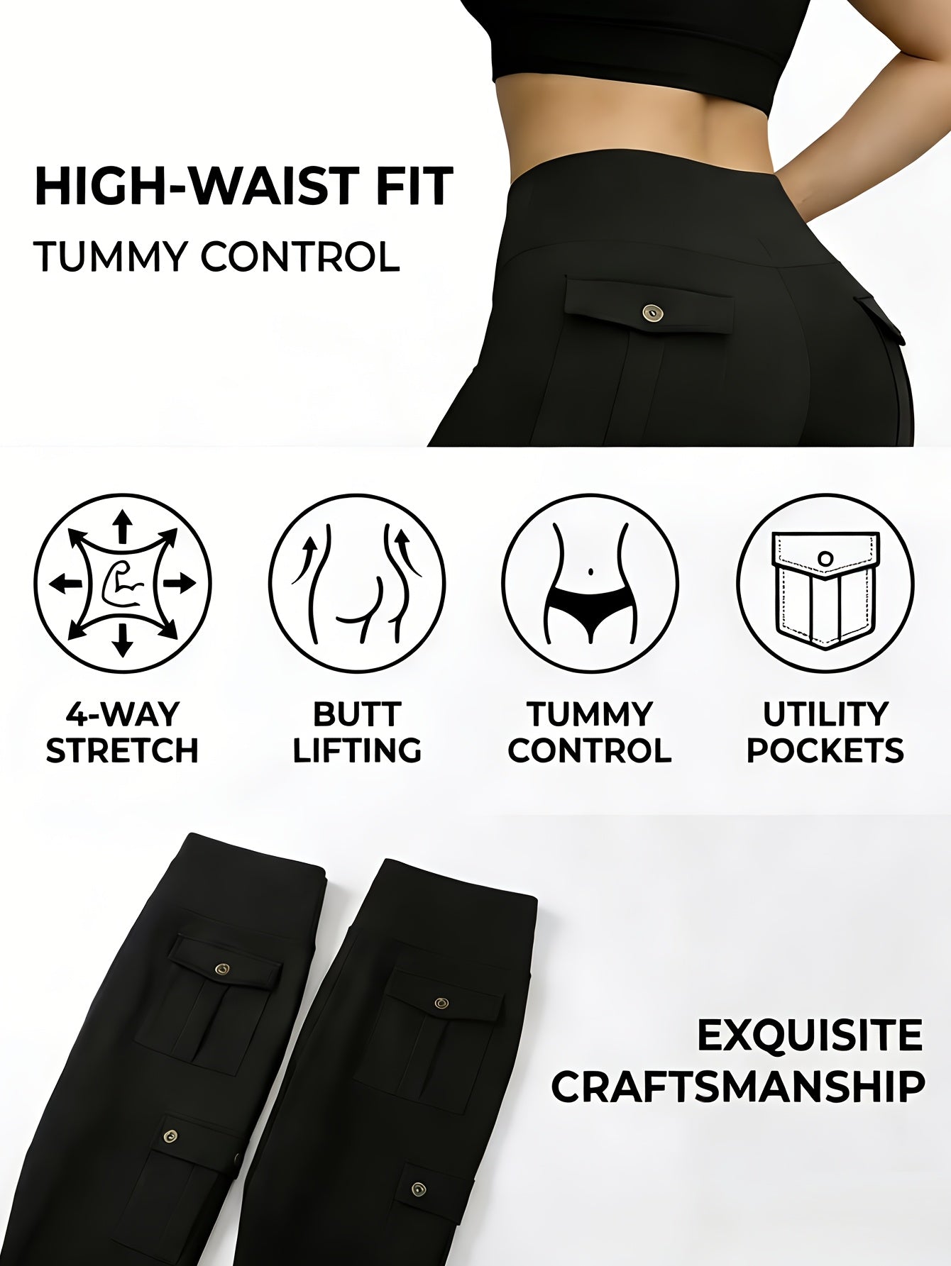 5-Pack Women's High Waist Yoga Leggings Set with Secure Flap Pockets – Sweat-Wicking Workout Running Sports Pants S M L XL XXL