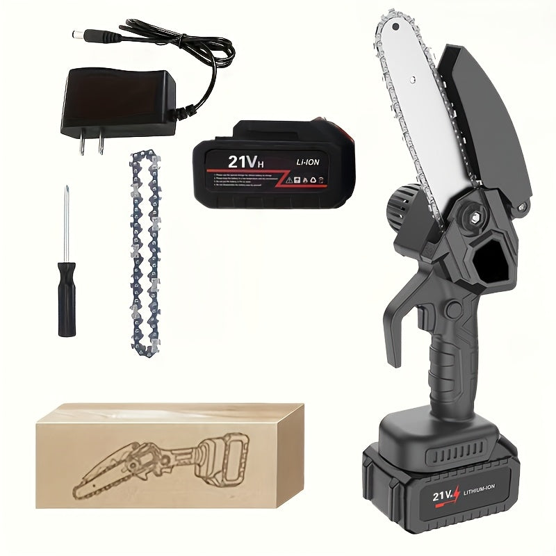 6-Inch Mini Chainsaw Cordless - Rechargeable Lithium Battery with Adjustable Chain, Safety Lock & Splash Guard, Multiple Bundle Options for Garden Branch Trimming, Tree Pruning & Gift