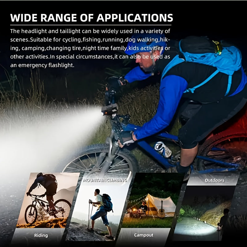 USB Rechargeable Bike Light Set Ultra-Bright Front and Rear – Type-C Fast Charge Aluminum Alloy Bicycle Lights 6 Front Modes 4 Rear Modes for Night Riding Commuting Camping Safety