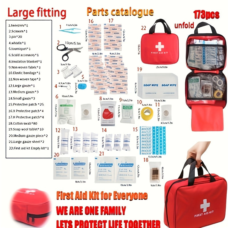 152 Piece First Aid Kit Survival Emergency Kit Camping Hiking Outdoor Portable Reusable with Scissors Pliers Bandages Gauze Tape