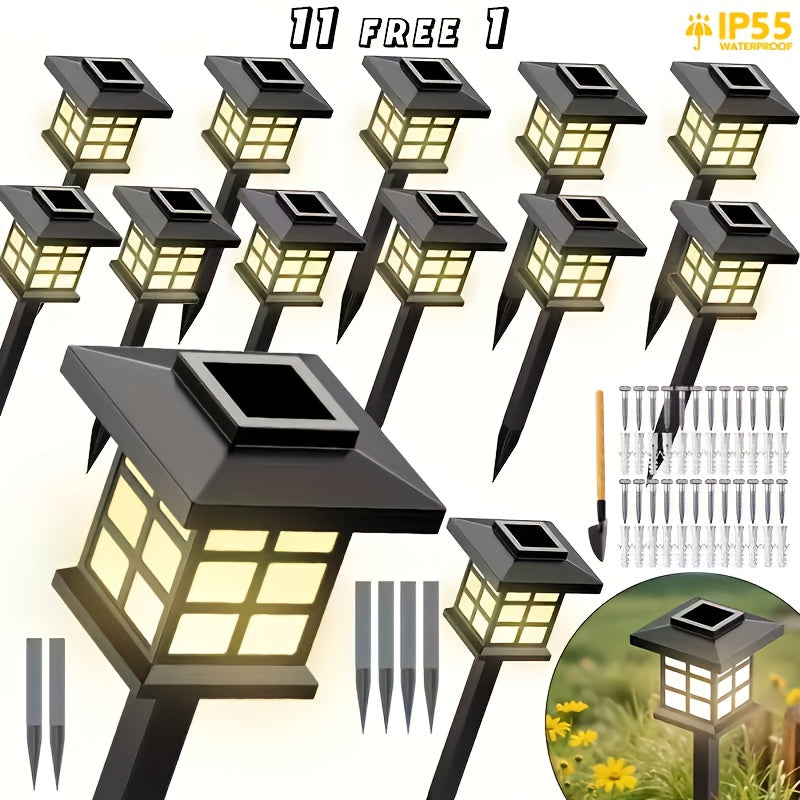 Solar Pathway Lights Outdoor IP55 Waterproof LED 10-Hour Runtime – Garden Driveway Landscape Stake Lights Auto Dusk-to-Dawn – Warm White & Color-Changing – 6 12 24 Pack