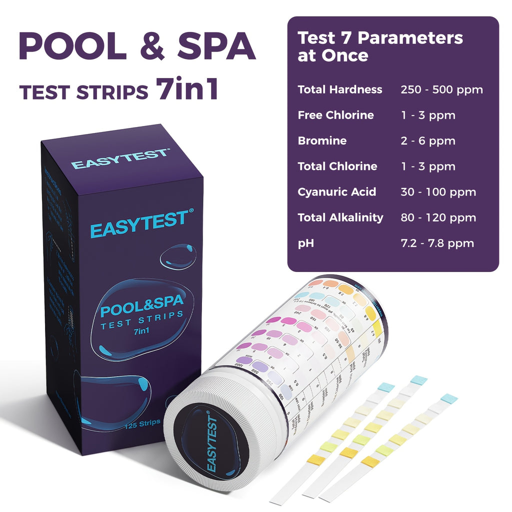 7-Way Pool Test Strips 150 Count Water Chemical Testing Kit for Swimming Pool Hot Tub & Spa – Tests Bromine pH Free Chlorine Total Alkalinity Hardness Cyanuric Acid – Fast Accurate Results