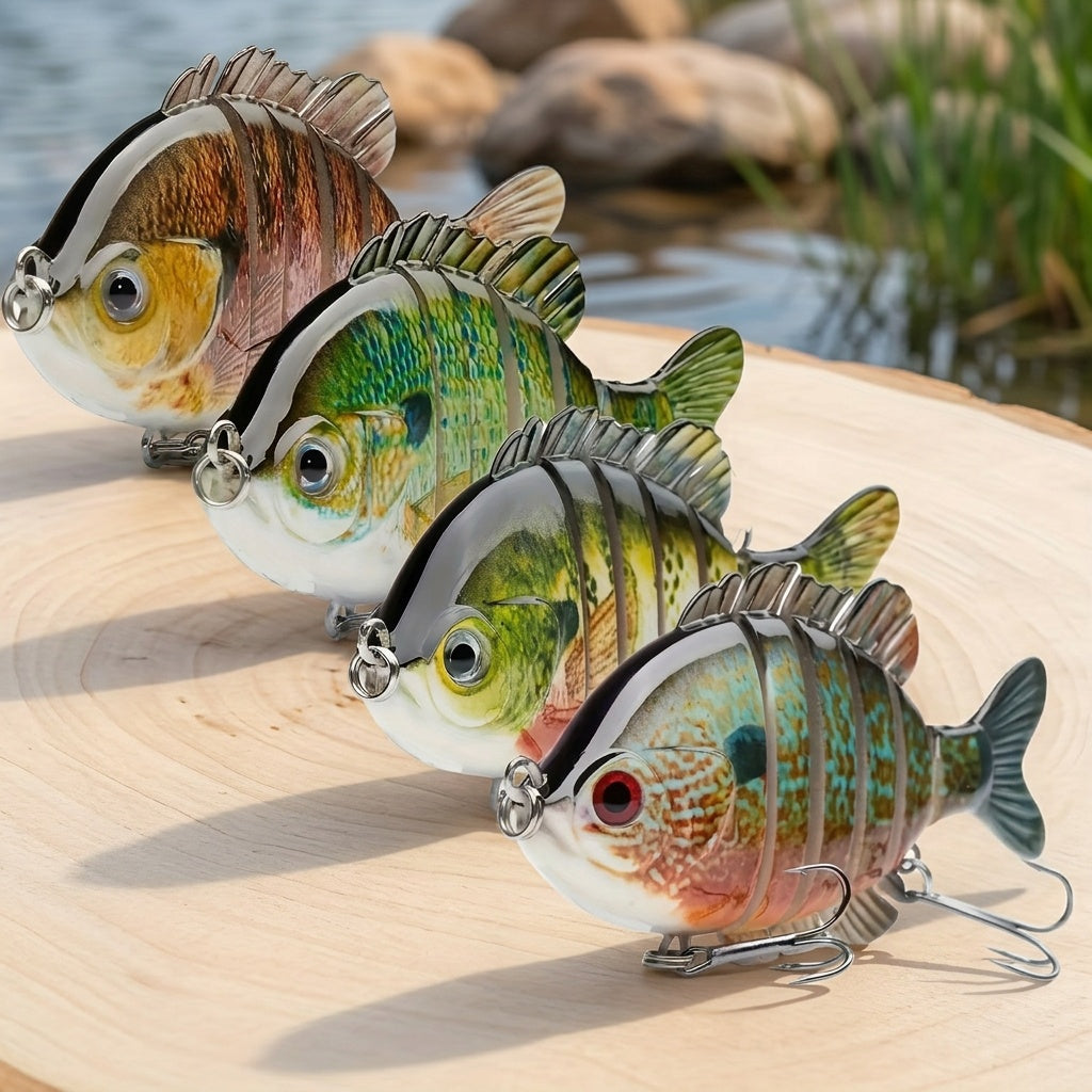 Jointed Topwater Fishing Lures 4-Pack Multi-Joint Hard Swimbait 3.5in Treble Hook – Bass Trout Panfish Bluegill Freshwater Saltwater