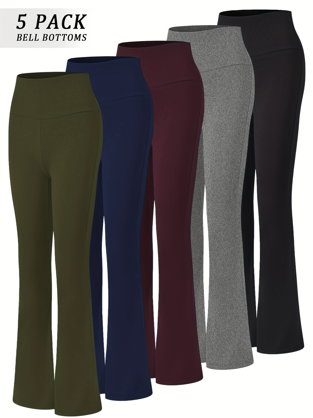 Women's High Waist Flare Yoga Pants 5-Pack Tummy Control Full Length Bell Bottom Leggings - Soft Bootcut Wide Leg Pants for Yoga Gym Dance - Polyester Elastane S M L XL XXL Mixed Colors