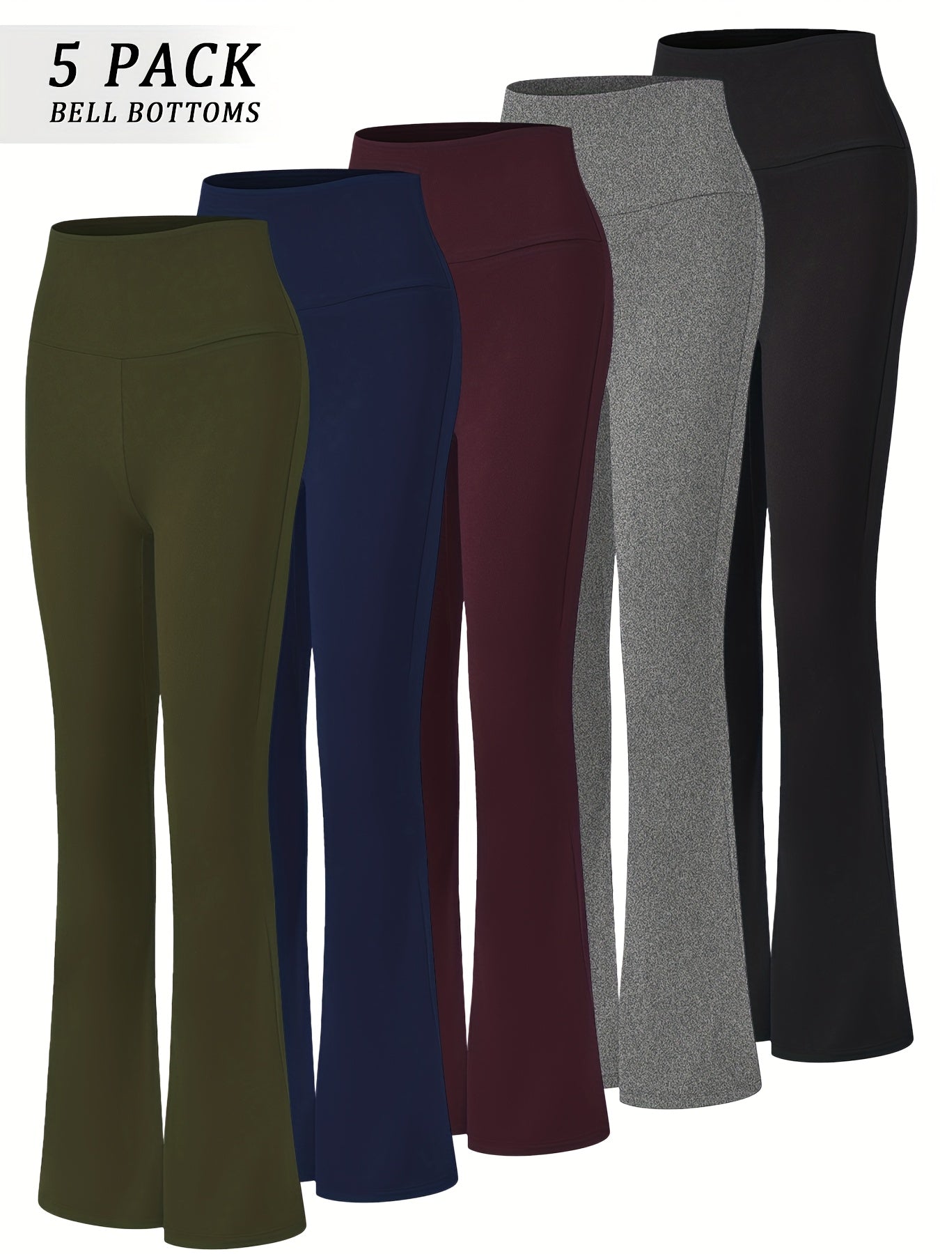Women's High Waist Flare Yoga Pants 5-Pack Tummy Control Full Length Bell Bottom Leggings - Soft Bootcut Wide Leg Pants for Yoga Gym Dance - Polyester Elastane S M L XL XXL Mixed Colors