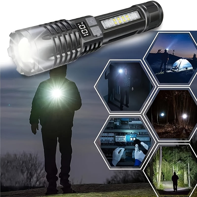 2-Pack Rechargeable LED Flashlight Combo – High Power Tactical Flashlight with COB Side Light, Telescopic Zoom & USB-C Charging for Camping, Hiking, Biking & Emergencies