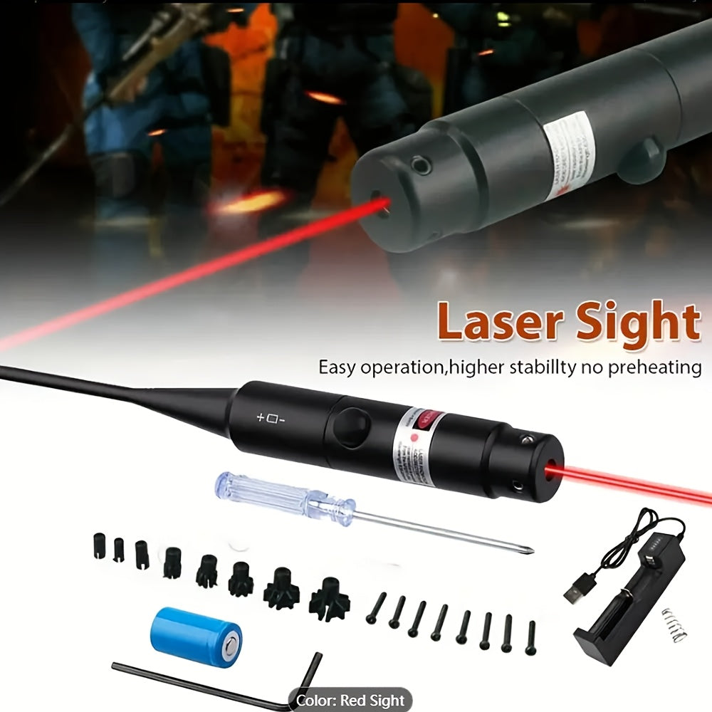 Laser Bore Sight Kit with 32 Adapters – Fits .17 to 12GA, Green & Red Laser, 15-100 Yard Range, Button ON/OFF, 8-Hour Battery