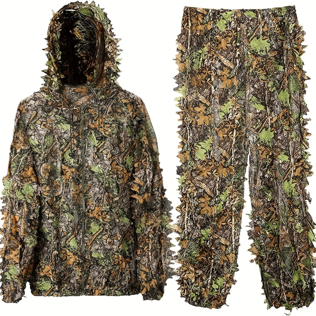 Ghillie Suit 3D Leaf Camouflage Hunting Suit Lightweight Breathable Camo Outfit for Men Hunting Wildlife Photography Outdoor Training Spring Summer Fall Sizes M-XXL