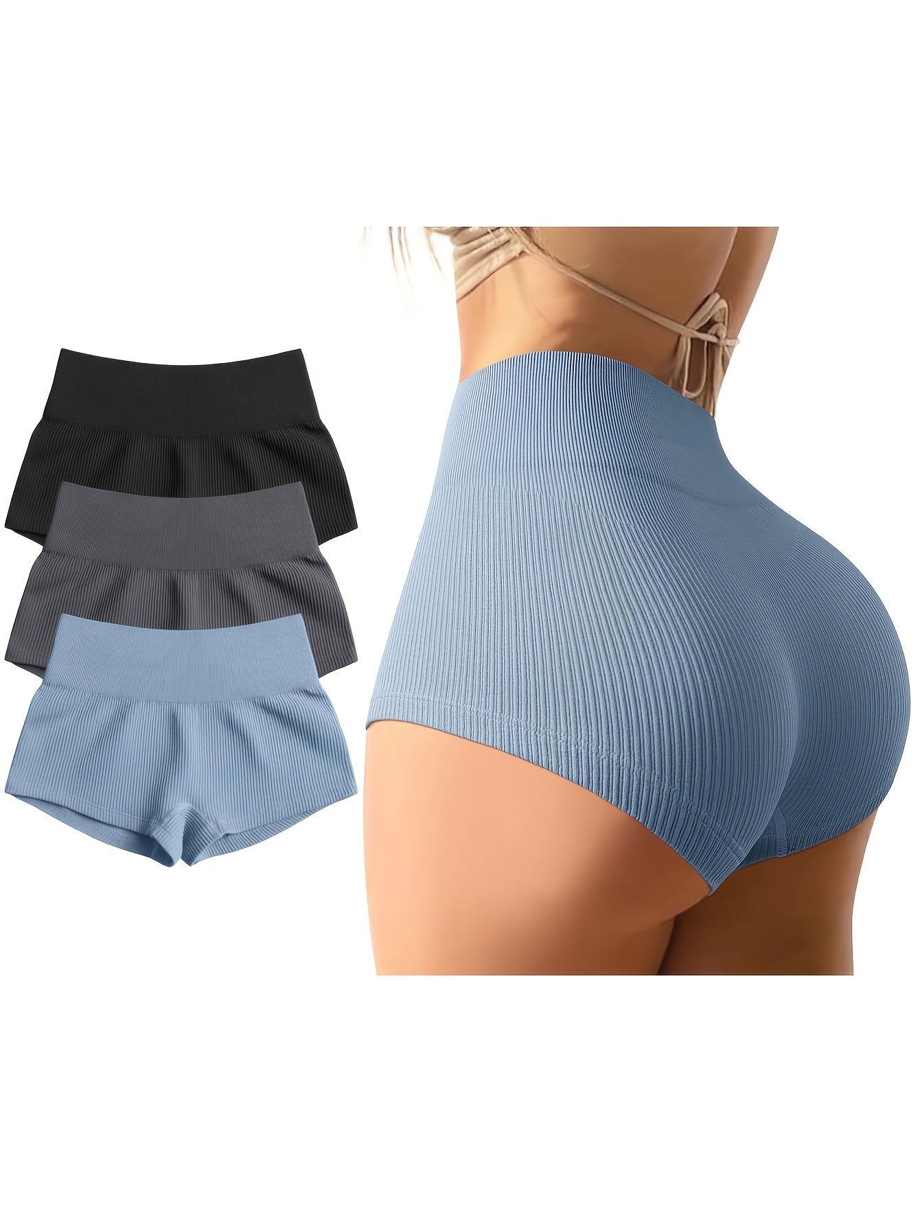 3-Pack Women's High-Waist Seamless Yoga Shorts High-Stretch Nylon Workout Running Shorts for Gym Fitness Sports S-XL Black Gray Purple Blue Coffee