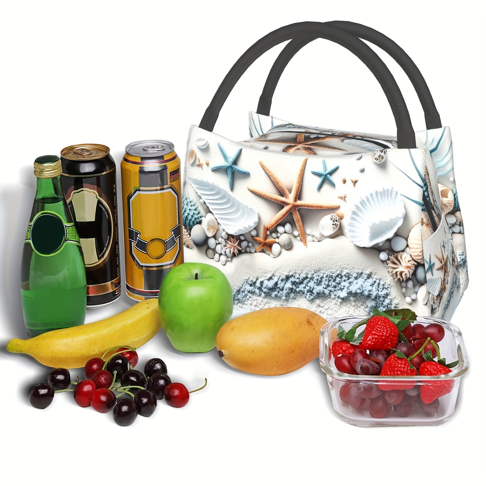 Insulated Cooler Bag Shell Design Lunch Tote – Reusable Polyester Beach Bag for Camping Picnics Outdoor Adventures Food & Drink Cooler 11x6.5x7 Inch
