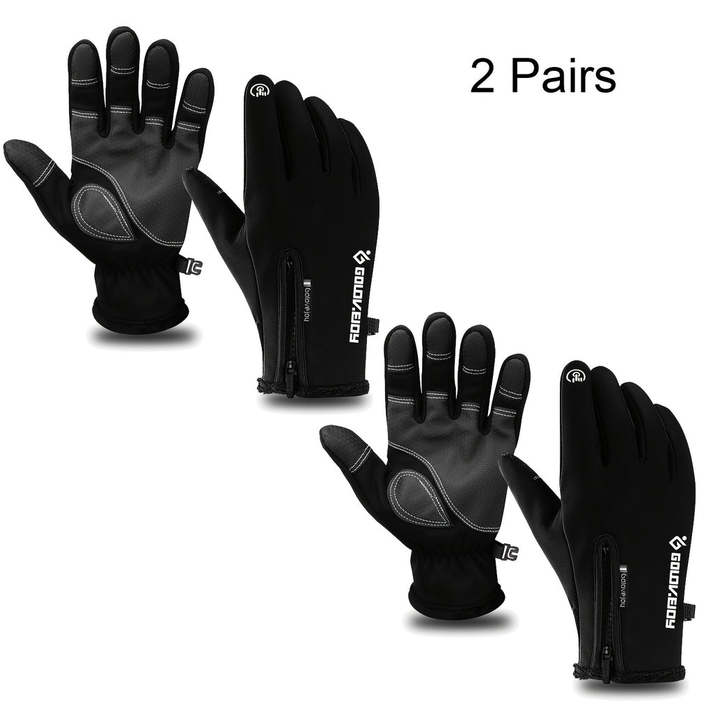 Outdoor Winter Gloves 2 Pairs Windproof Full Finger Slip Resistant Warm Knit Gloves for Cycling Skiing Riding Cold Weather Sports S-XXL