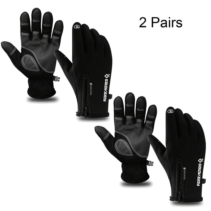 Outdoor Winter Gloves 2 Pairs Windproof Full Finger Slip Resistant Warm Knit Gloves for Cycling Skiing Riding Cold Weather Sports S-XXL