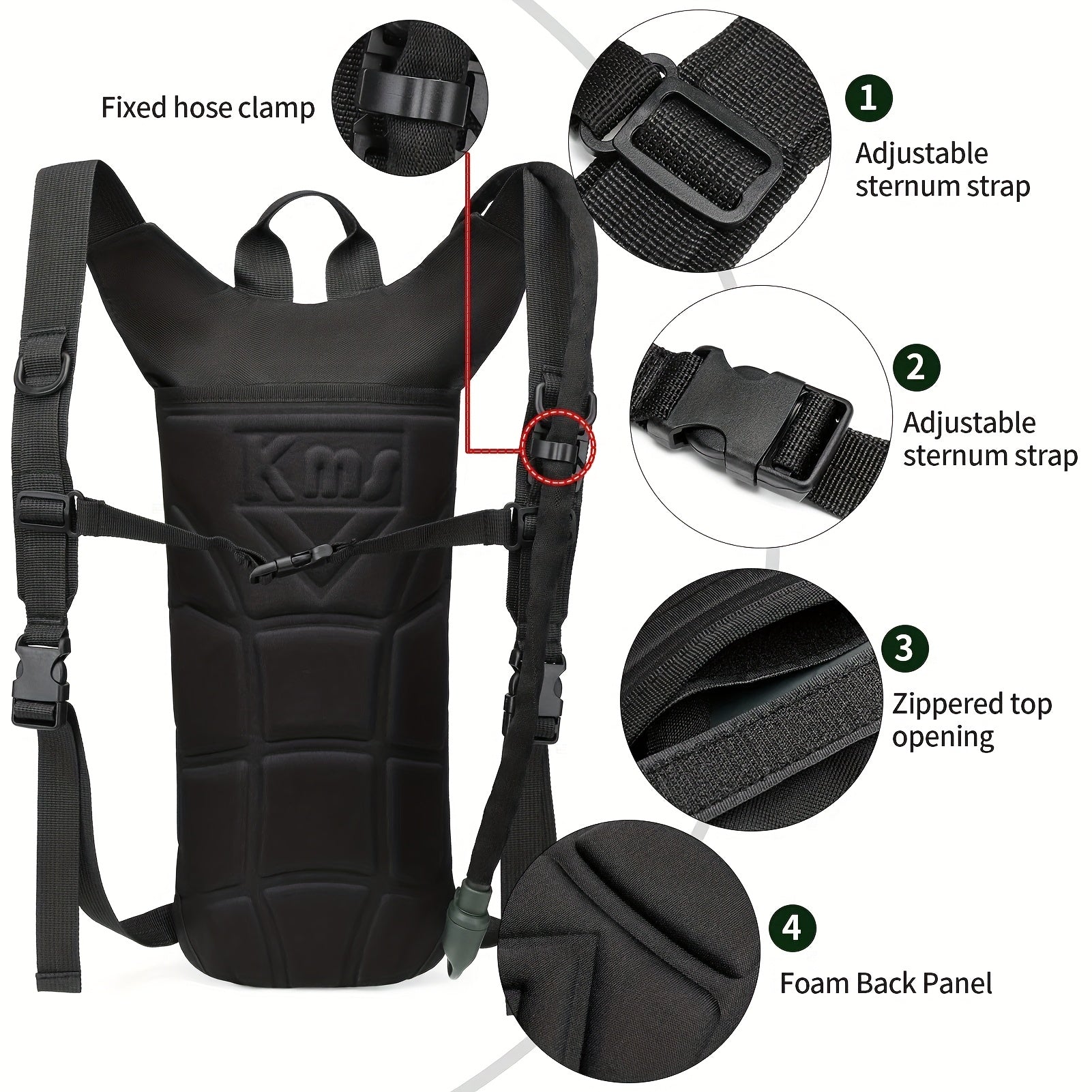 Hydration Backpack with 101oz Water Bladder – Lightweight Tactical Water Bag, Adjustable Straps for Hiking, Biking, Running & Climbing, Black & Green