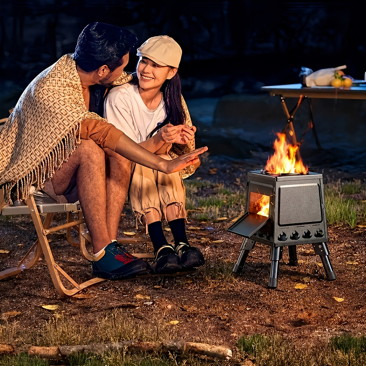 Wood Burning Camp Stove – Portable Cast Iron Outdoor Cooking Stove & Heater for Camping, Hiking, BBQ, Picnic, Off-Grid & Emergency Preparedness