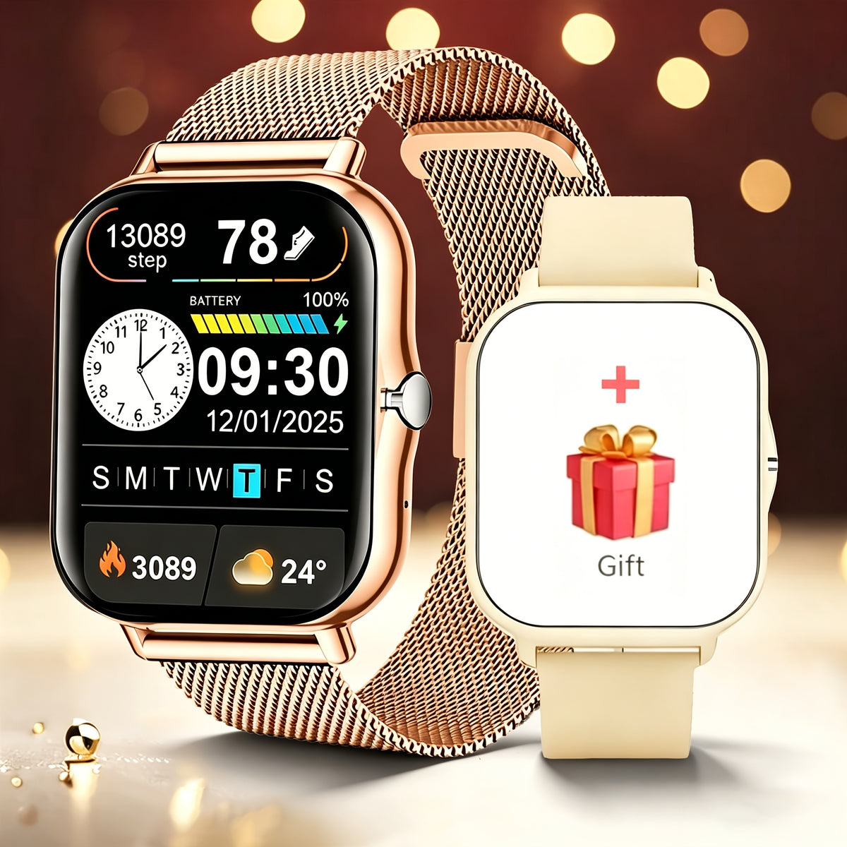 Smart Watch for iPhone & Android with Wireless Calls – HD 1.52" Full Touch Screen Fitness Tracker, Music Control, Message Alerts, Luminous Display, Silver Black Gold Pink, Single & Dual Strap