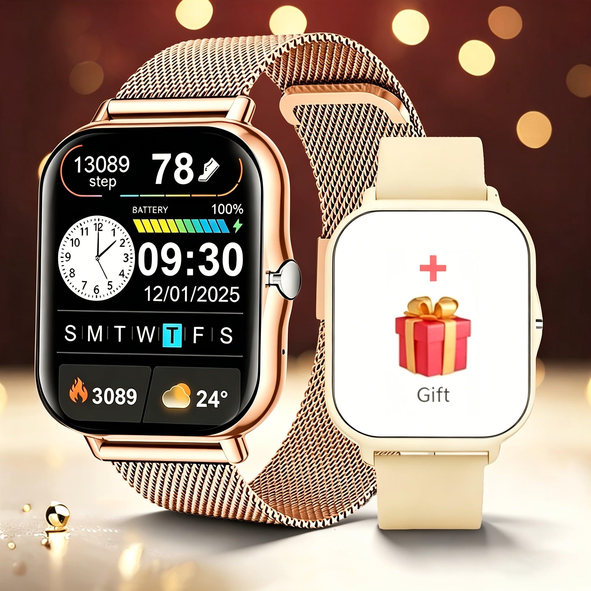 Smart Watch for iPhone & Android with Wireless Calls – HD 1.52" Full Touch Screen Fitness Tracker, Music Control, Message Alerts, Luminous Display, Silver Black Gold Pink, Single & Dual Strap
