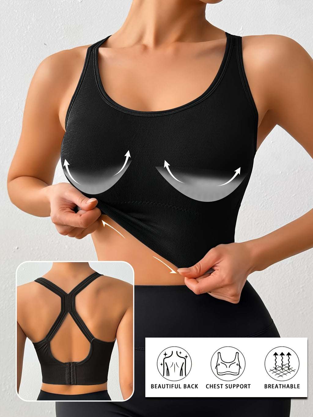 Women's Posture Corrector Racerback Sports Bra – Wireless Push Up Back Support Bra, Breathable Seamless Activewear for Yoga, Gym & Daily Wear M-XXL