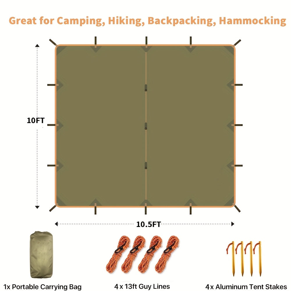 Waterproof Camping Tarp Canopy 4 Person – UV Protection Alloy Poles Portable Foldable Rain Fly Awning for Hiking Backpacking Survival Outdoor, Multiple Colors & Sizes