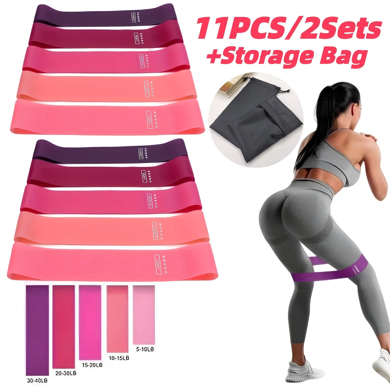 Resistance Band Set for Women 10pcs Heavy Duty TPE Loop Bands for Yoga Pilates Gym Fitness Full Body Workout Deep Squat Exercise Training with Storage Bag