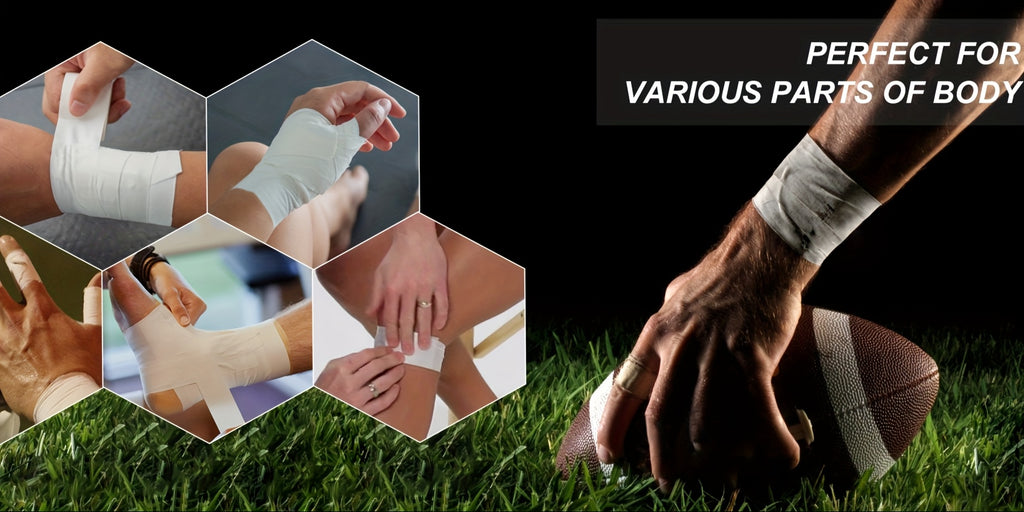 Athletic Sports Tape 4 Rolls 45ft Each – High-Adhesion Finger Ankle Wrist Joint Support Tape for Athletes Trainers Baseball Bat Grip Hockey Stick Wrap Basketball Football Volleyball Martial Arts Gym Weightlifting Black White Dark Blue