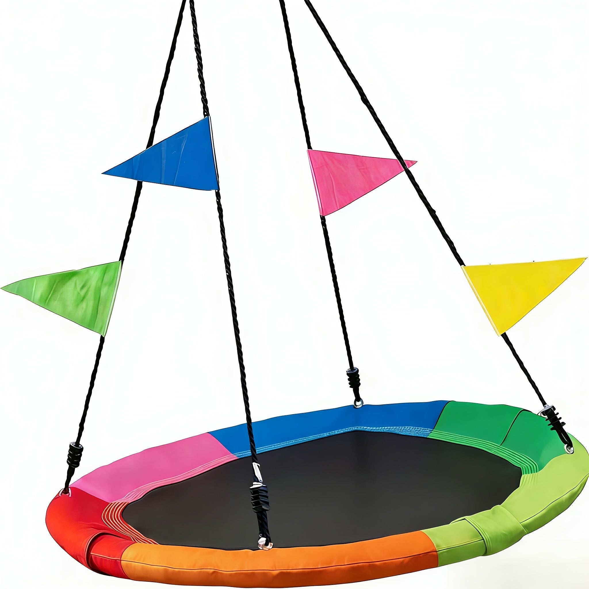 40" Saucer Swing for Kids & Adults – 900 Lbs Capacity, Waterproof Oxford Fabric, Outdoor Disc Tree Swing with Hanging Straps & Colorful Flags