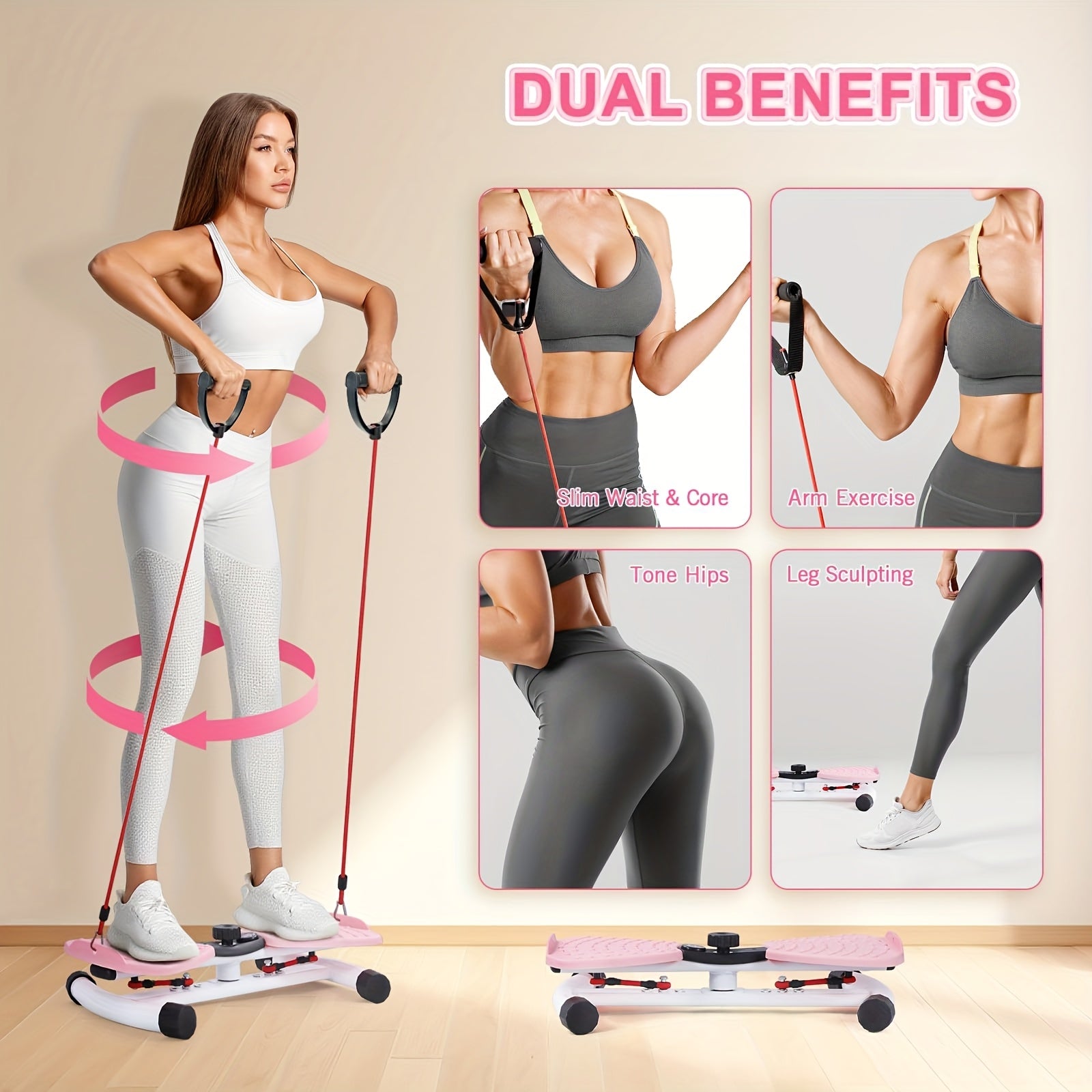 Waist Twisting Board Ab Twister Exercise Machine 360LBS Noiseless Home Gym Digital Display Tracks Time Reps Calories with Figure-8 Resistance Band for Core Workout