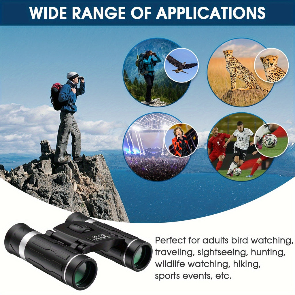 10x25 Compact Binoculars HD High Power Pocket Binoculars with Carrying Case & Neck Strap – Lightweight Durable Optics for Bird Watching Hunting Travel Sports Concerts Hiking