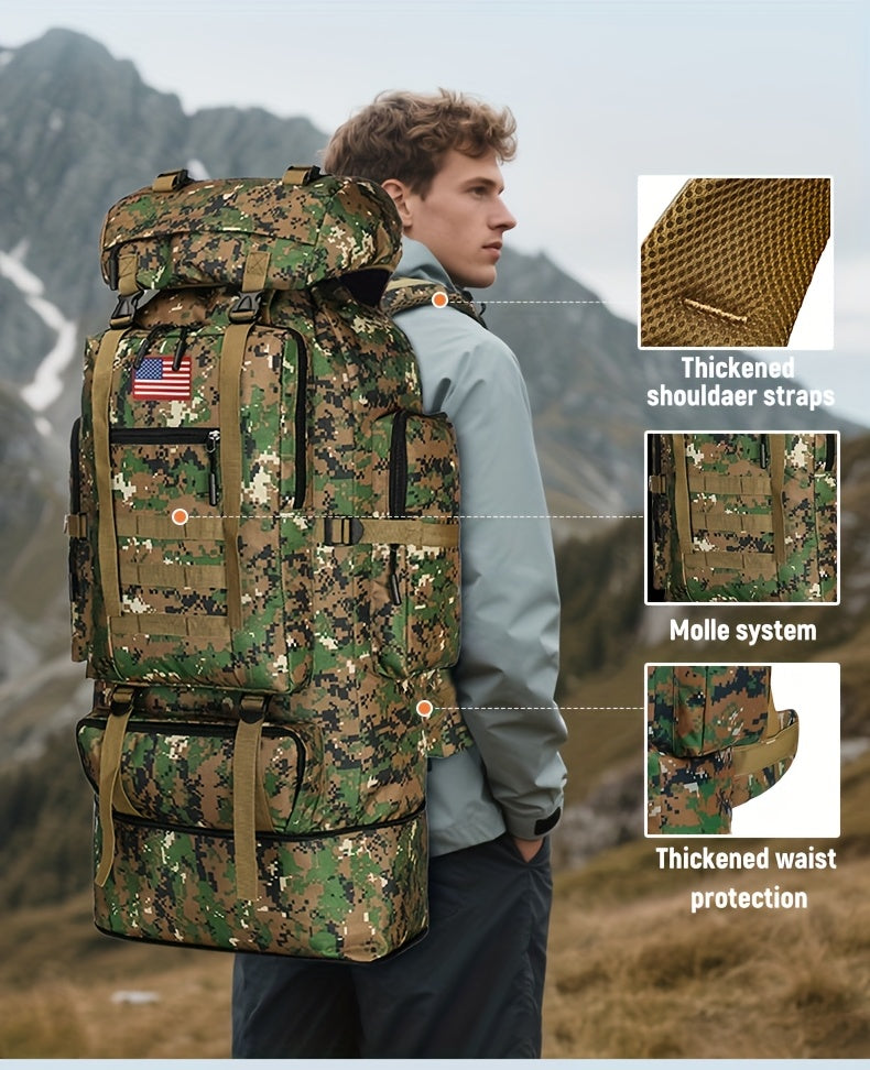 100L Tactical Camouflage Backpack – Large Capacity Hiking Rucksack with Multiple Compartments, Ergonomic Straps for Camping, Trekking, Hunting & Travel