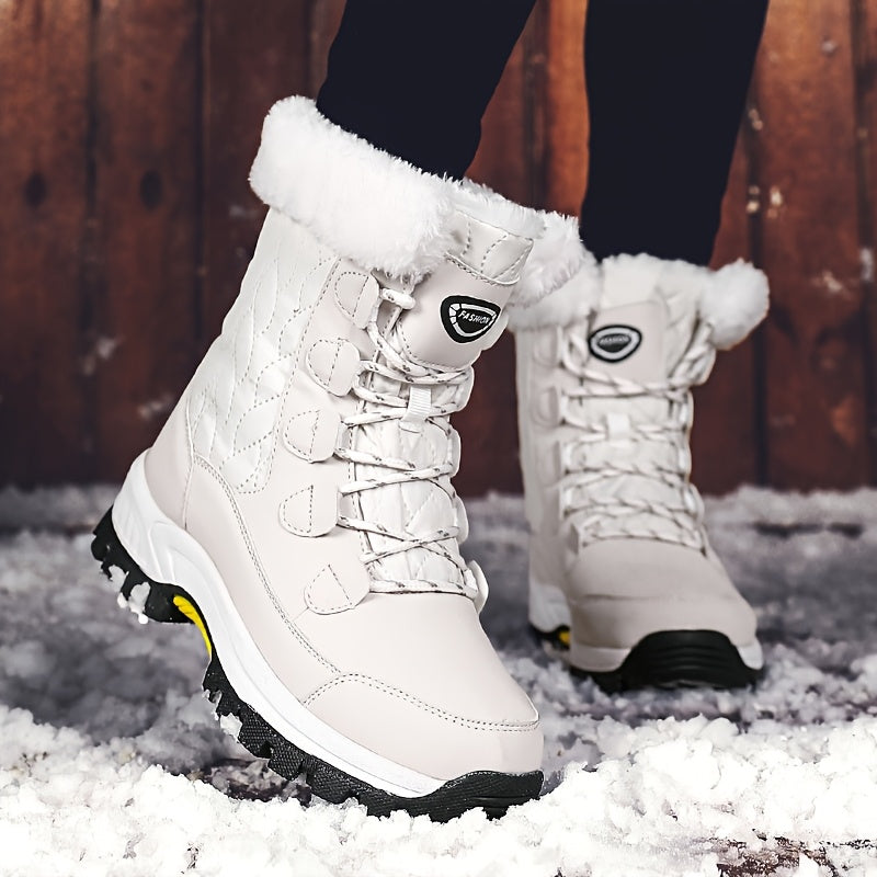 Women's High Top Snow Boots – Non-Slip Warm Fleece-Lined Winter Boots, Rubber Sole, Lace-Up, Outdoor Travel, US 5.5-10, Black White Hot Pink