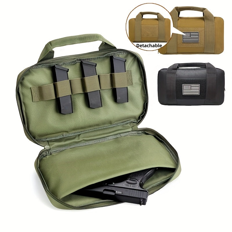 Tactical Pistol Storage Bag with Magazine Slots – Heavy-Duty Polyester Gun Case, Zippered Compartments for Handguns & Rifles, Hunting Shooting Range Travel, Black & Army Green