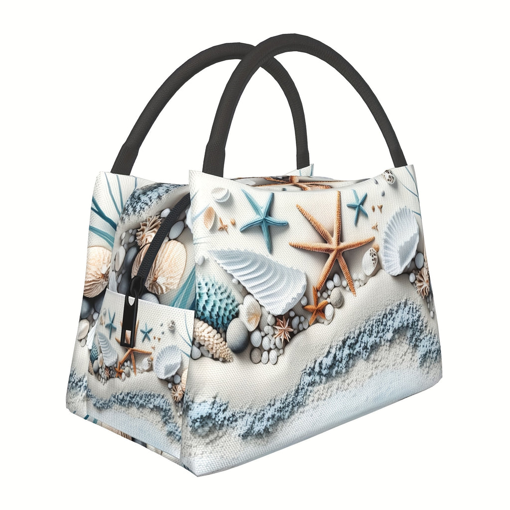 Insulated Cooler Bag Shell Design Lunch Tote – Reusable Polyester Beach Bag for Camping Picnics Outdoor Adventures Food & Drink Cooler 11x6.5x7 Inch