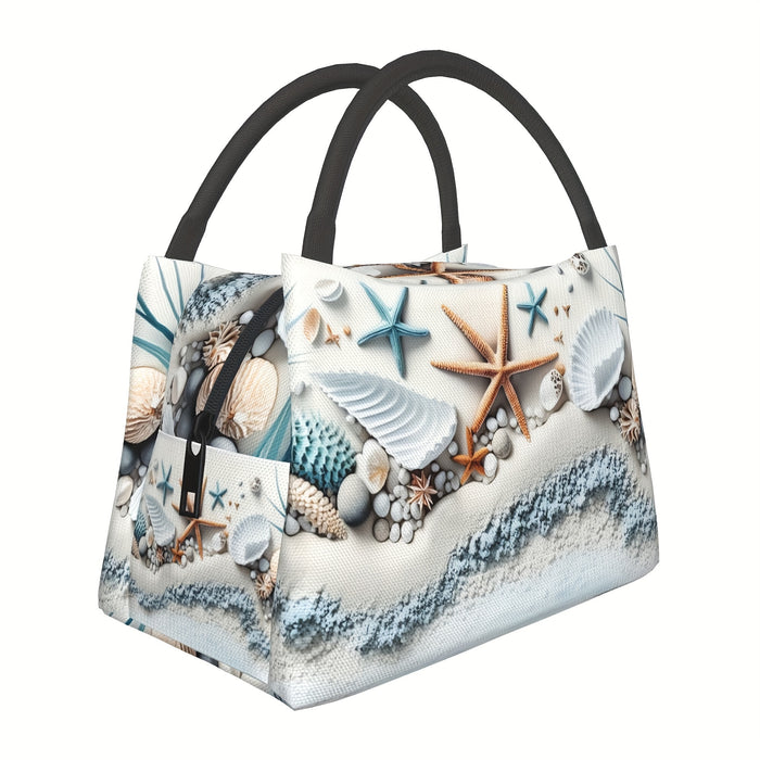 Insulated Cooler Bag Shell Design Lunch Tote – Reusable Polyester Beach Bag for Camping Picnics Outdoor Adventures Food & Drink Cooler 11x6.5x7 Inch