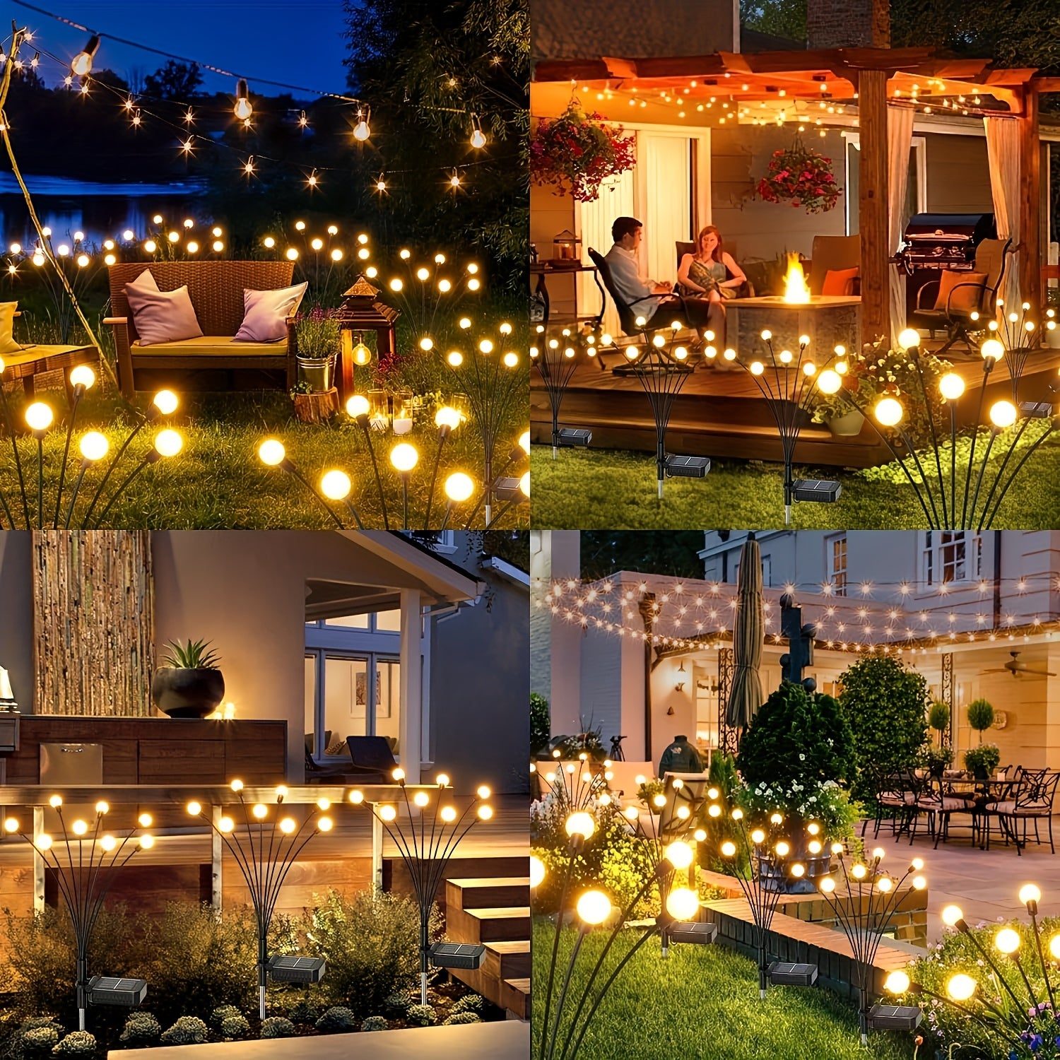 Solar Firefly Lights Outdoor – IP65 Waterproof Garden Path Lights, Warm White Glow, Easy Stake Install, 2-Pack or 4-Pack for Yard, Lawn, Courtyard, Patio & Wedding Decoration