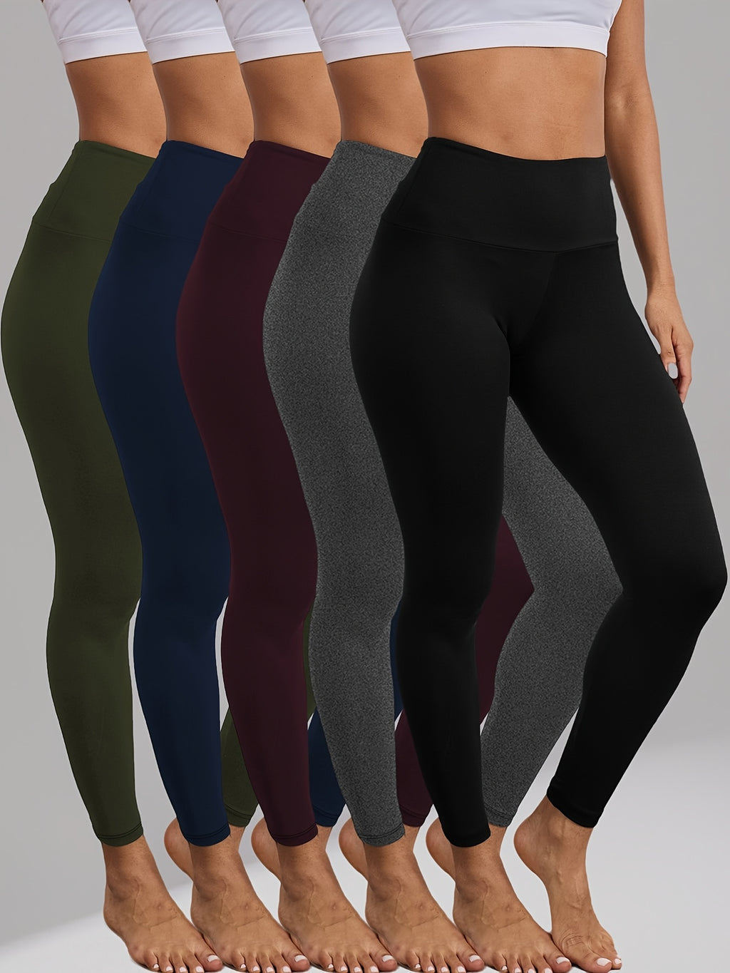 Women's High Waisted Tummy Control Leggings 5 Pack, Super Soft 4-Way Stretch Workout Yoga Running Pants, Full Length Non-Sheer Gym Leggings with Full Coverage All Season Comfort, Sizes S-XXL