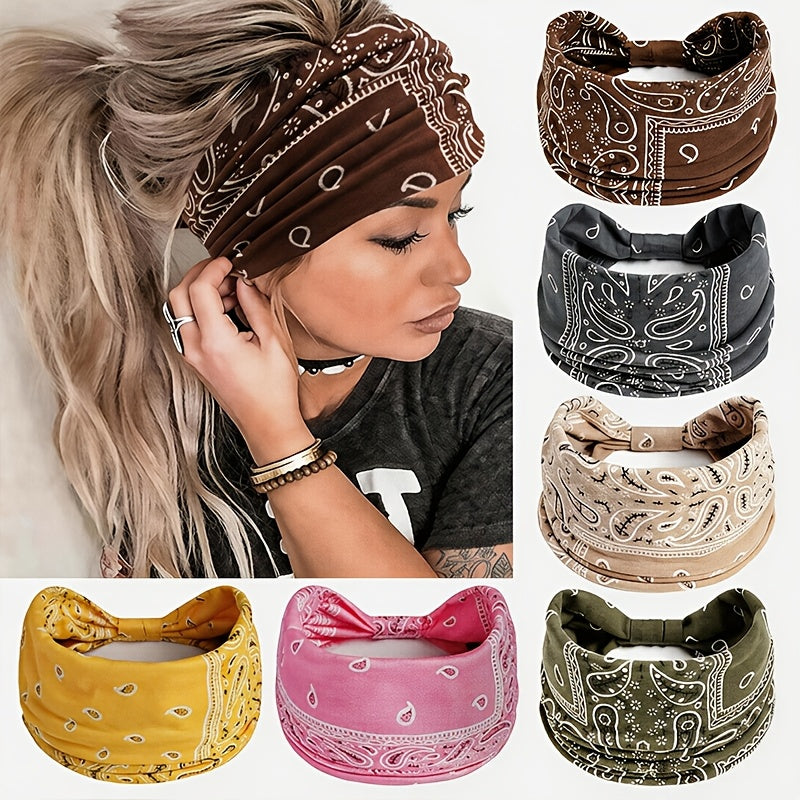 Boho Headbands for Women Set of 6 – Anti-Slip Elastic Bohemian Hair Bands for Running, Yoga, Sports & Everyday Wear, Breathable Comfortable Hair Accessories, Perfect Gift