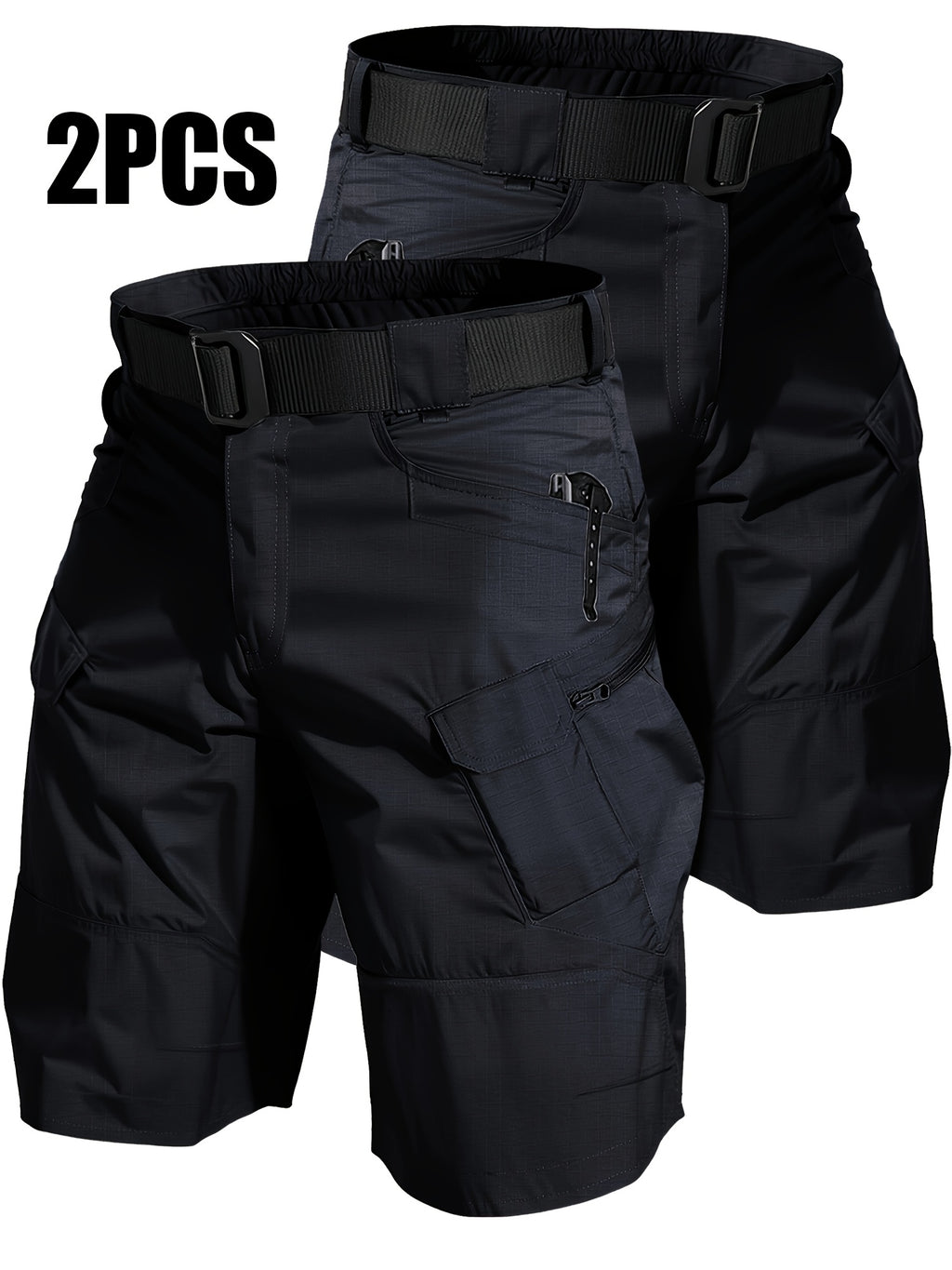 Cargo Shorts for Men 2 Pack – Multi-Pocket 100% Polyester Regular Fit Outdoor Hiking Work Casual Shorts S-XXXL (Black, Gray, Khaki, Army Green)