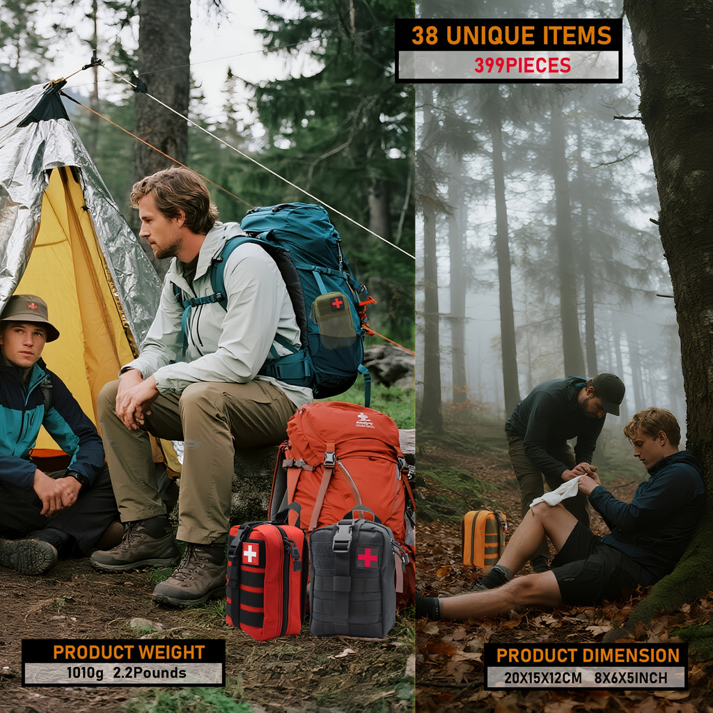 First Aid Kit 399-Piece Professional Portable Survival Gear for Hiking Camping Hunting Car Boat Travel Emergency Disaster Preparedness Gift for Men