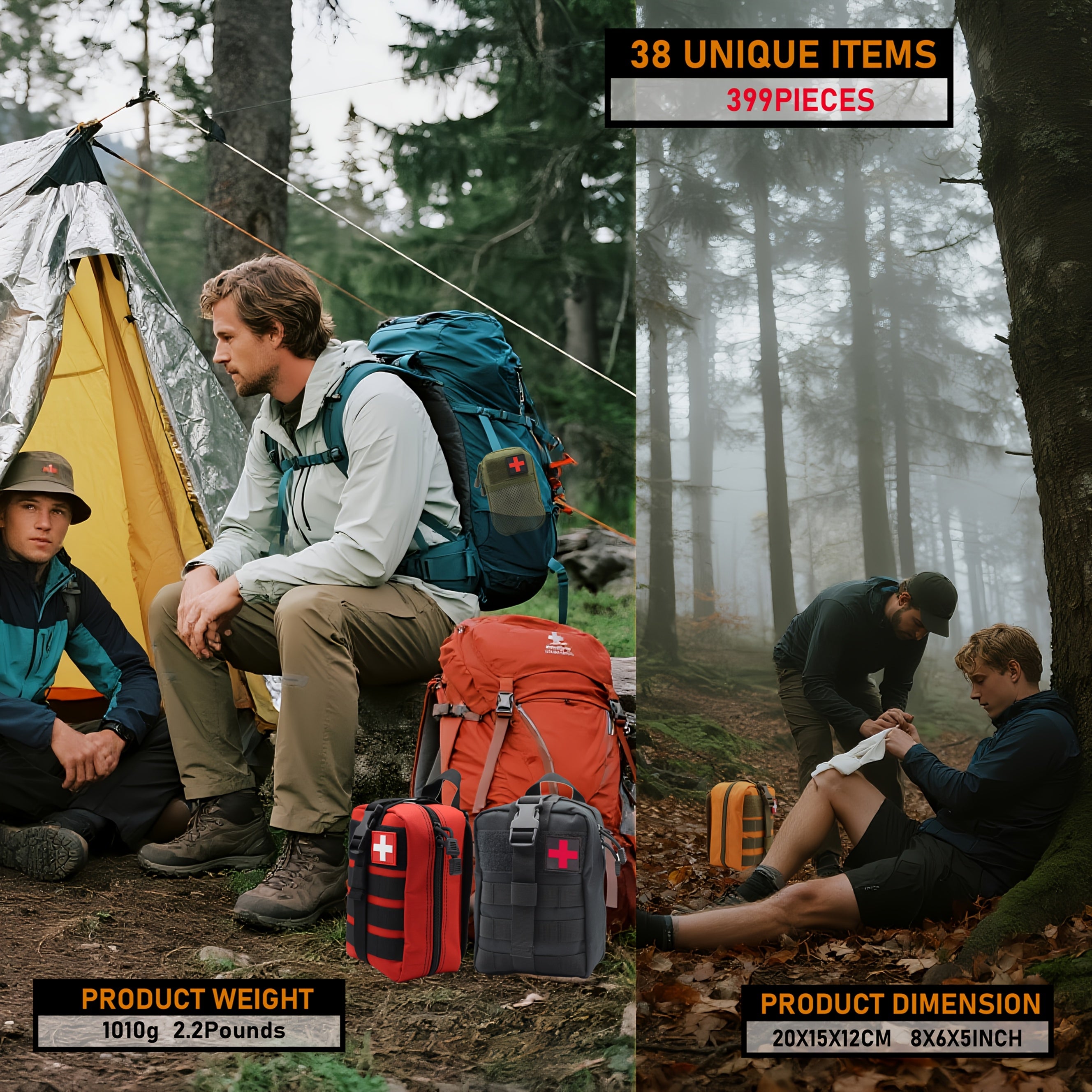 First Aid Kit 399-Piece Professional Portable Survival Gear for Hiking Camping Hunting Car Boat Travel Emergency Disaster Preparedness Gift for Men