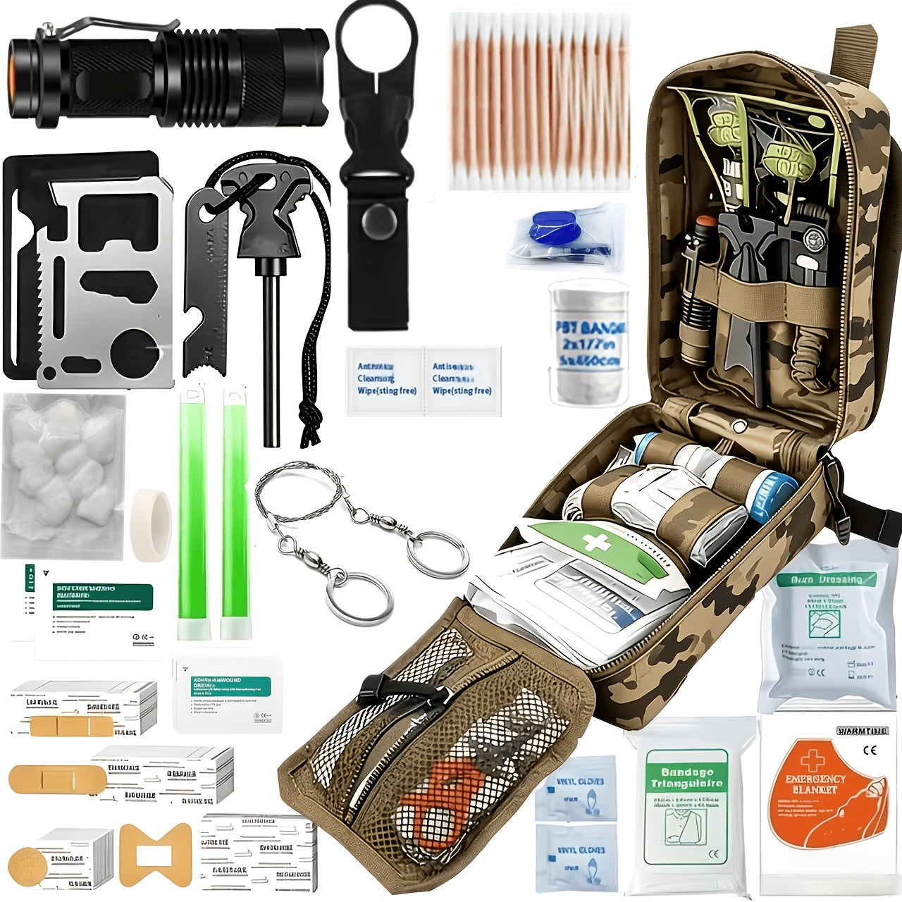 242-Piece Survival Kit for Camping Hiking Outdoor Emergencies Complete First Aid Survival Gear Set with Flint Fire Starter for Travel Car Home Bug Out Bag Gift for Men Women