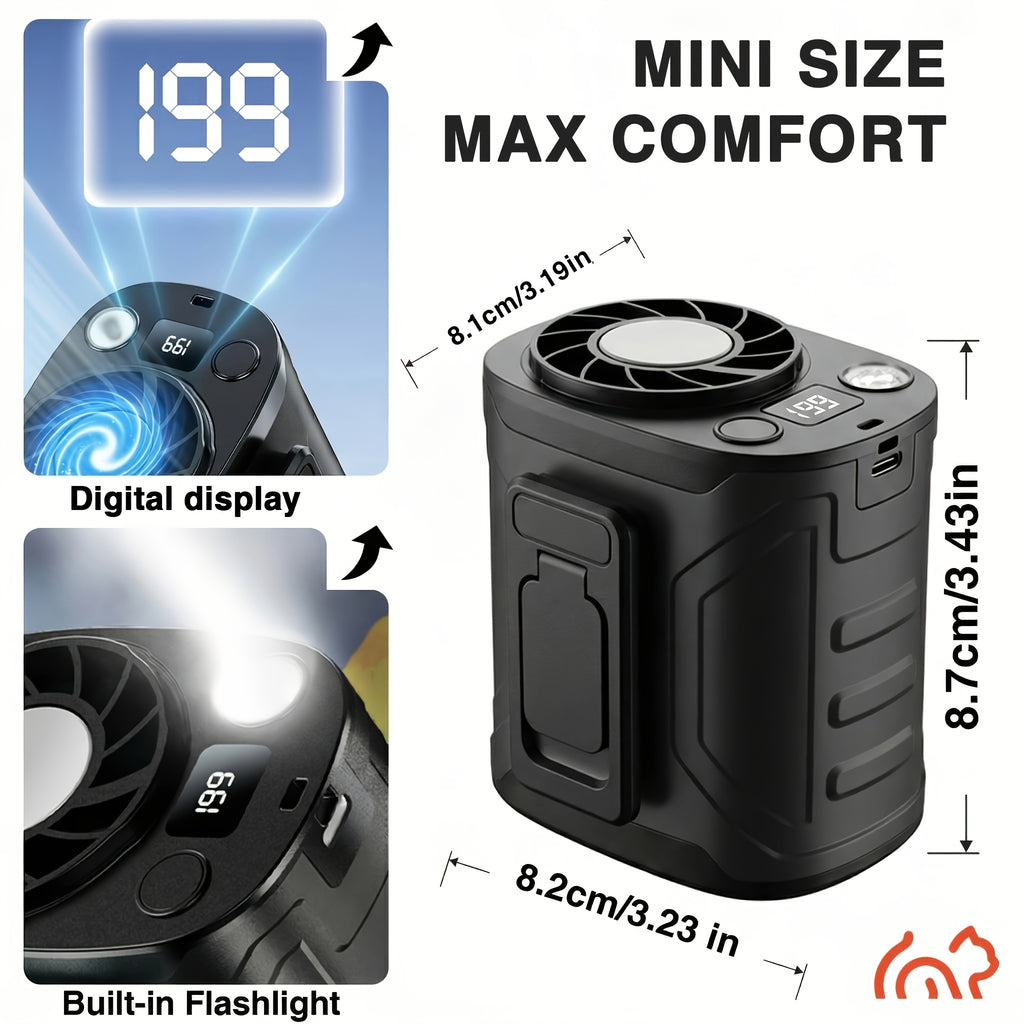 Portable Neck Fan Waist Fan 18000RPM Brushless Motor 199 Speed Settings 5000mAh Battery LED Power Display Outdoor Camping Fishing Hiking Work