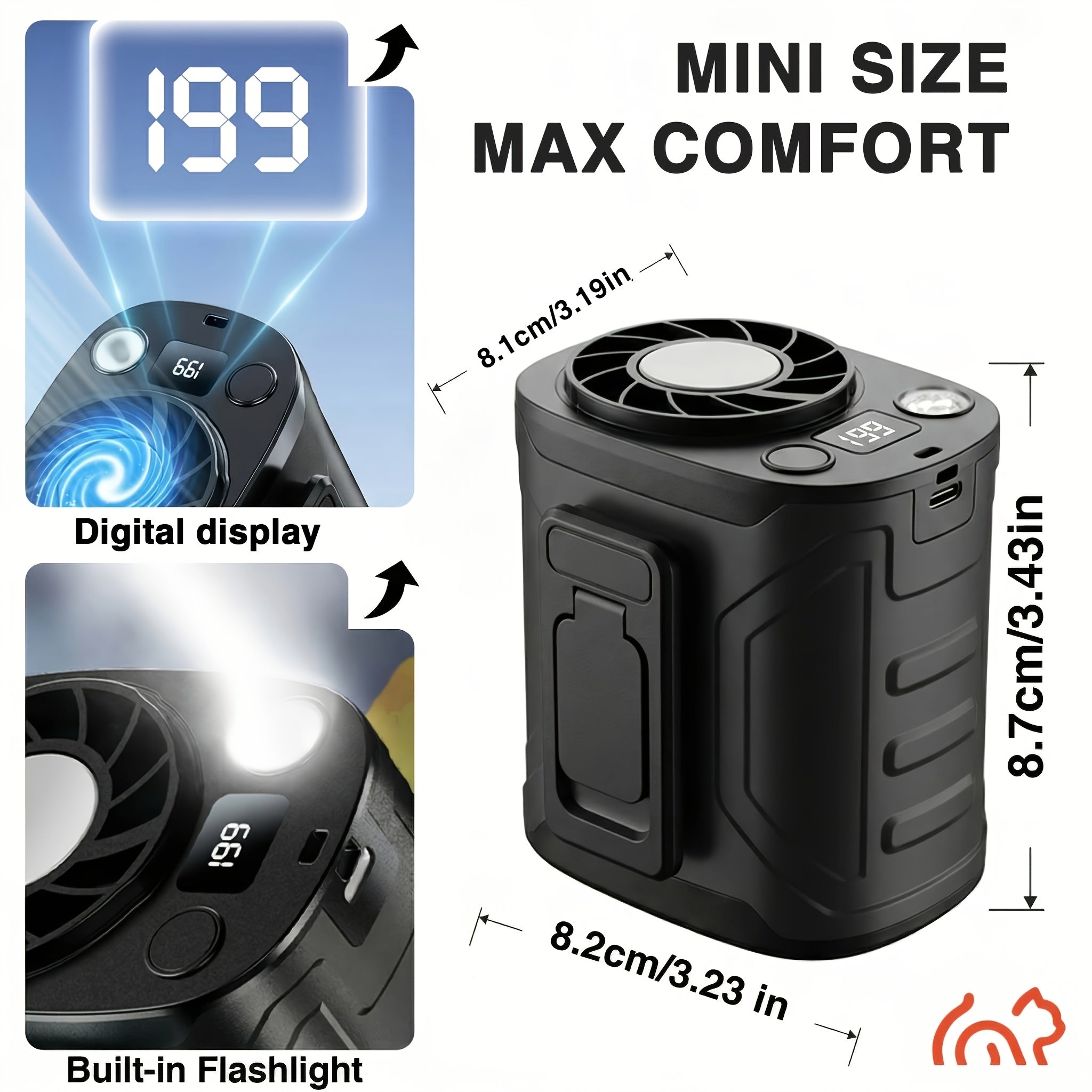 Portable Neck Fan Waist Fan 18000RPM Brushless Motor 199 Speed Settings 5000mAh Battery LED Power Display Outdoor Camping Fishing Hiking Work