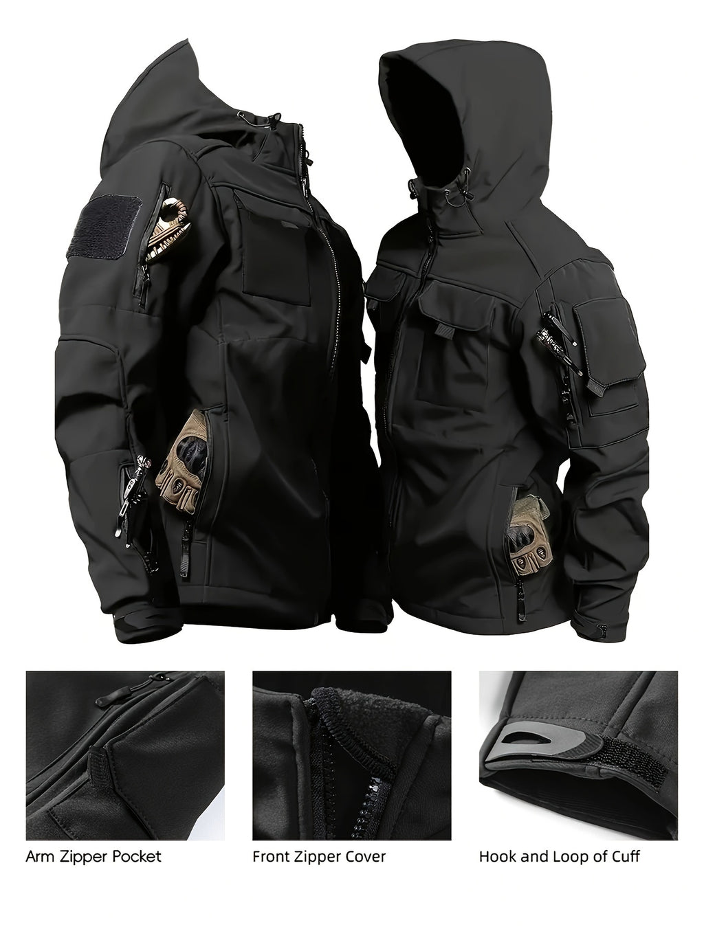 Men's Windproof Soft Shell Jacket with Hood & Pockets Scratch-Resistant Fleece-Lined Outdoor Zip-Up Coat for Hiking Cycling Camping – Lightweight Spring Fall Jacket for Men S M L