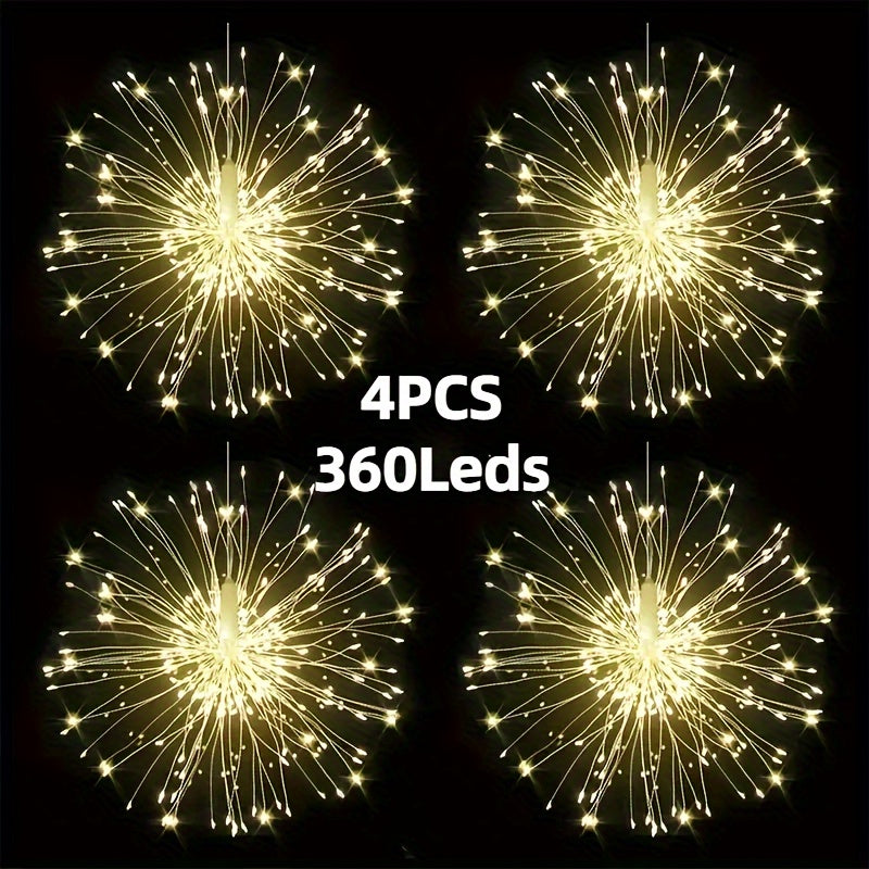 Solar Firework Lights Outdoor 240/360/450 LED Starburst Sphere Hanging Lights - IP65 Waterproof 8 Modes Copper Wire Fairy Lights - Garden Patio Tree Umbrella Tent Decoration Warm White Multicolor