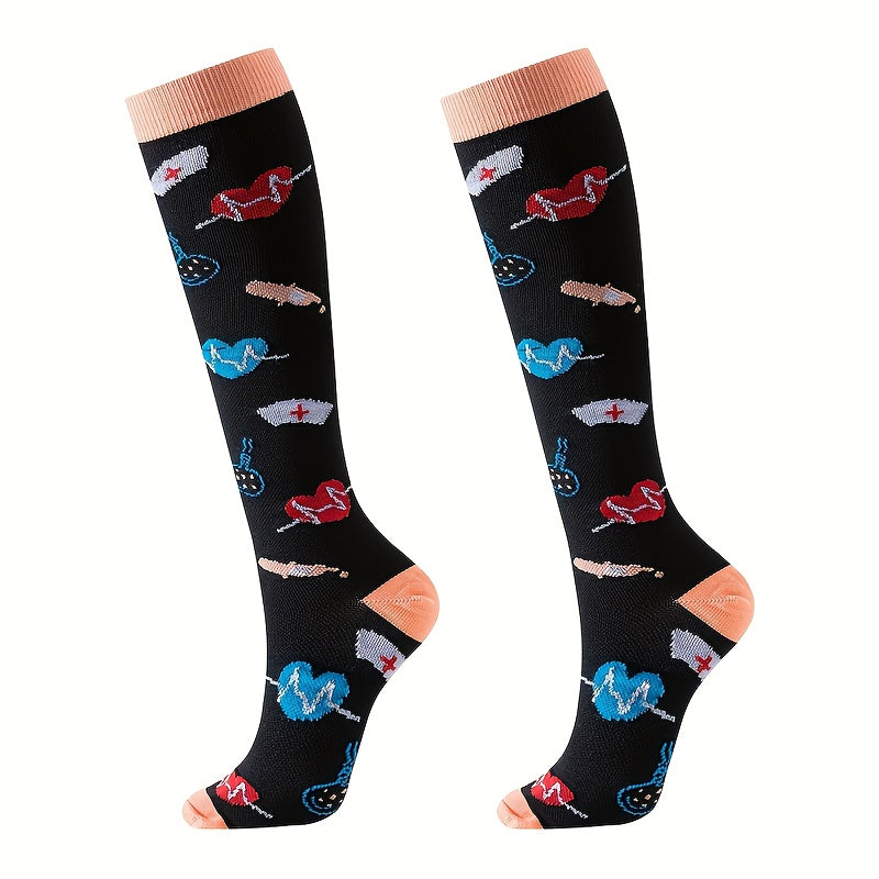 6 Pairs Knee High Socks for Women - Korean Style Compression Long Socks - Cute Aesthetic Sports Socks for School Gym Outdoor - 95% Polyester Stretch Knit Solid Color Socks Set