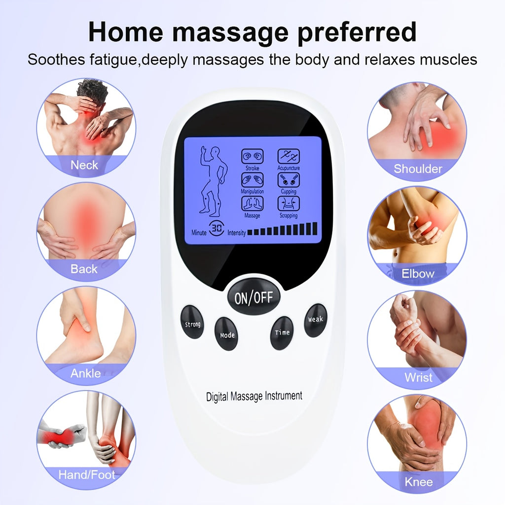 TENS EMS Dual Channel Muscle Relief Pulse Massager - 8 Electrodes, 6 Modes, Pain Relief for Shoulders, Back & Knees, Portable Electric Muscle Stimulator for Recovery & Relaxation
